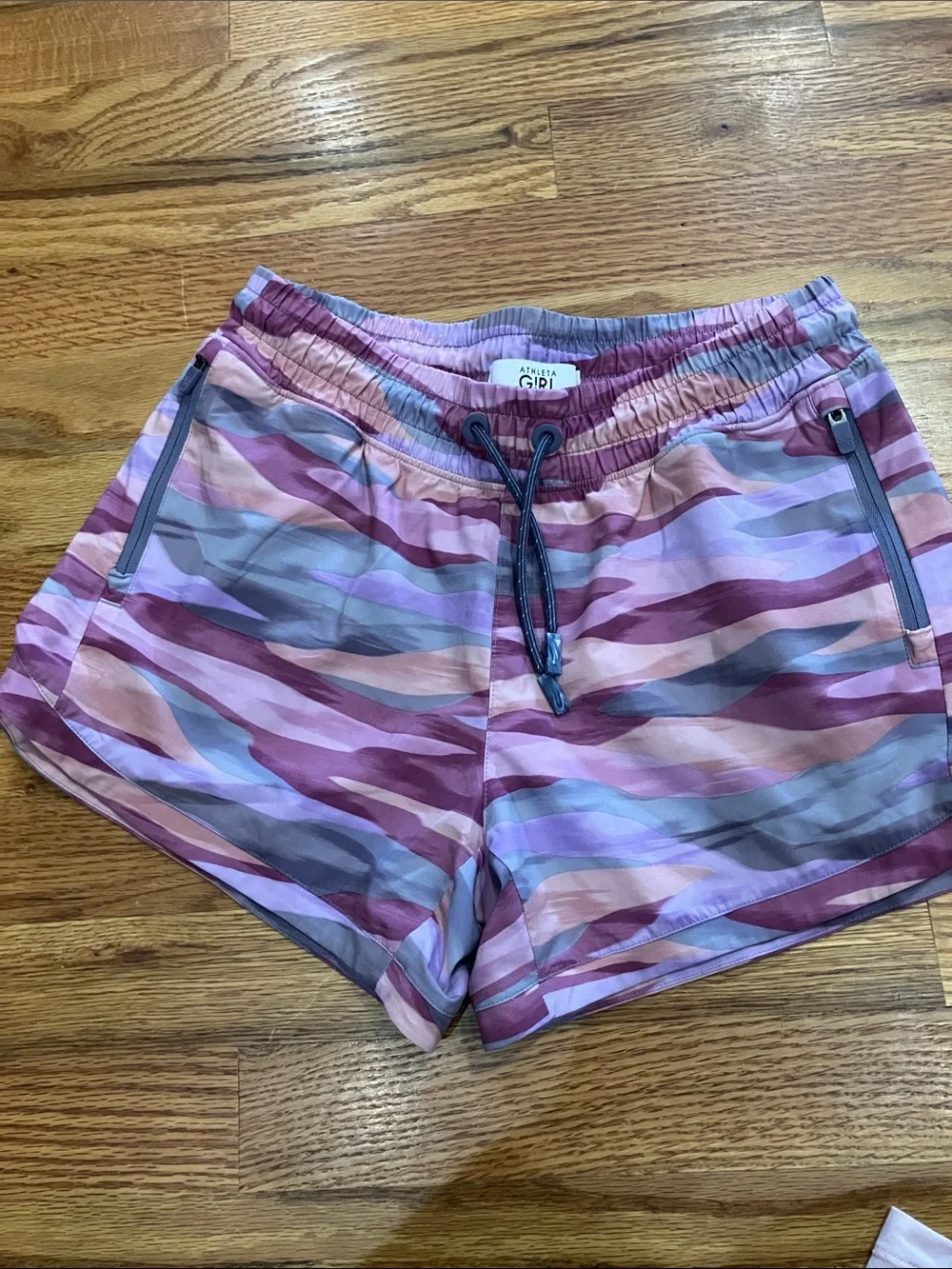 Athleta Girls Light Pink Tank with Pink & Purple Camo Shorts Sz 14 EUC